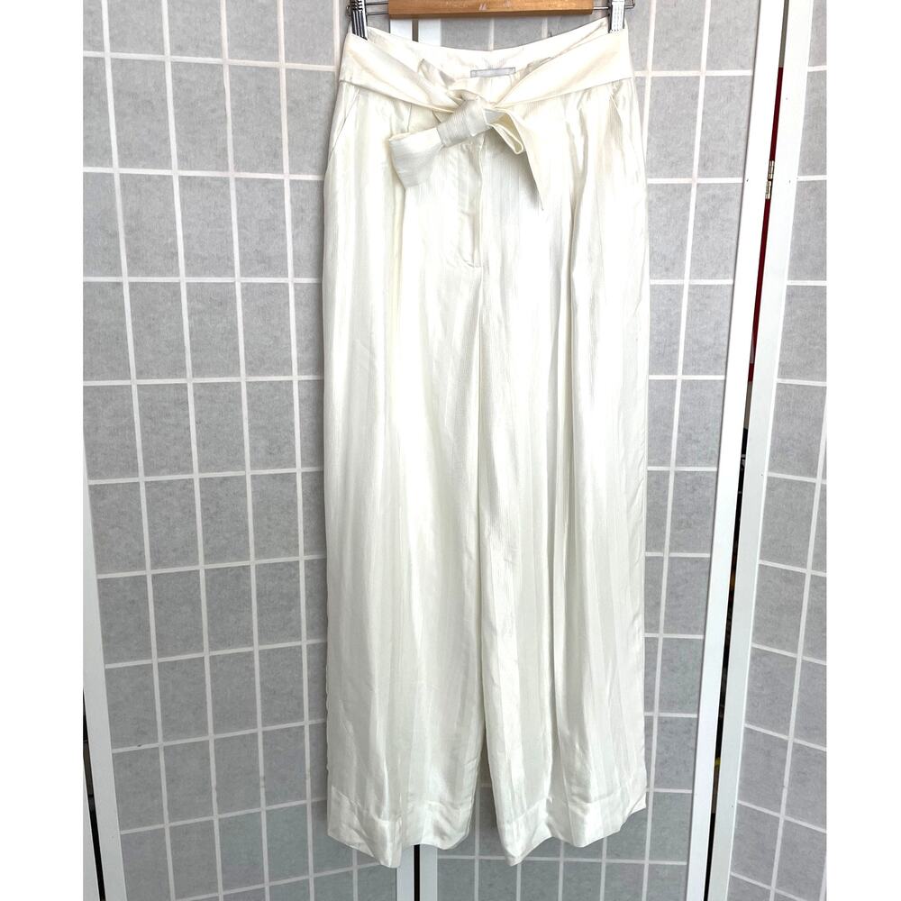 Elie Tahari NEW Sky White Tie Waist Wide Leg Pants 4 Flowy Quiet Luxury Coastal